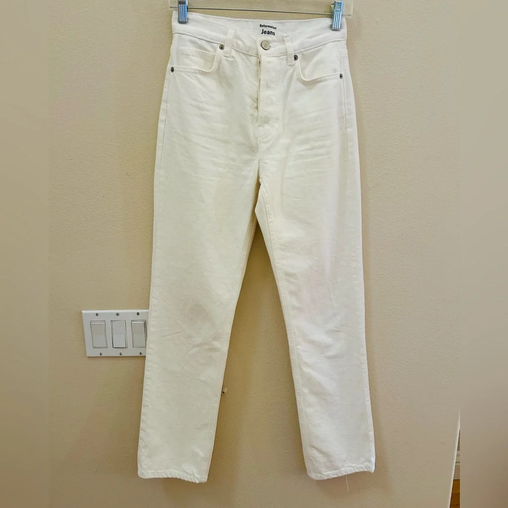 Reformation Jeans Cynthia High Rise Straight Jean 25 Vintage White Denim - Picture 2 of 6